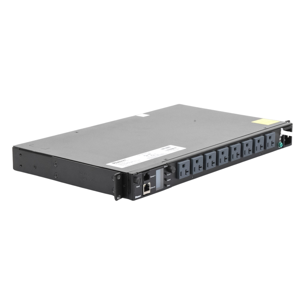 PDU Switchable y Monitoreable por Toma (MS) para Distribución de Energía, Enchufe de Entrada NEMA 5-15P, Con 8 Salidas 5-20R, Horizontal 19in, 120