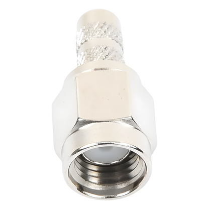 Conector SMA Macho de Anillo Plegable / Cable RG-58/U, RG-142/U, LMR-195 / 50 Ohm / 0 a 12.4 GHz / VSWR 1.3 / Cuerpo Níquel / Contacto Oro / Aislante