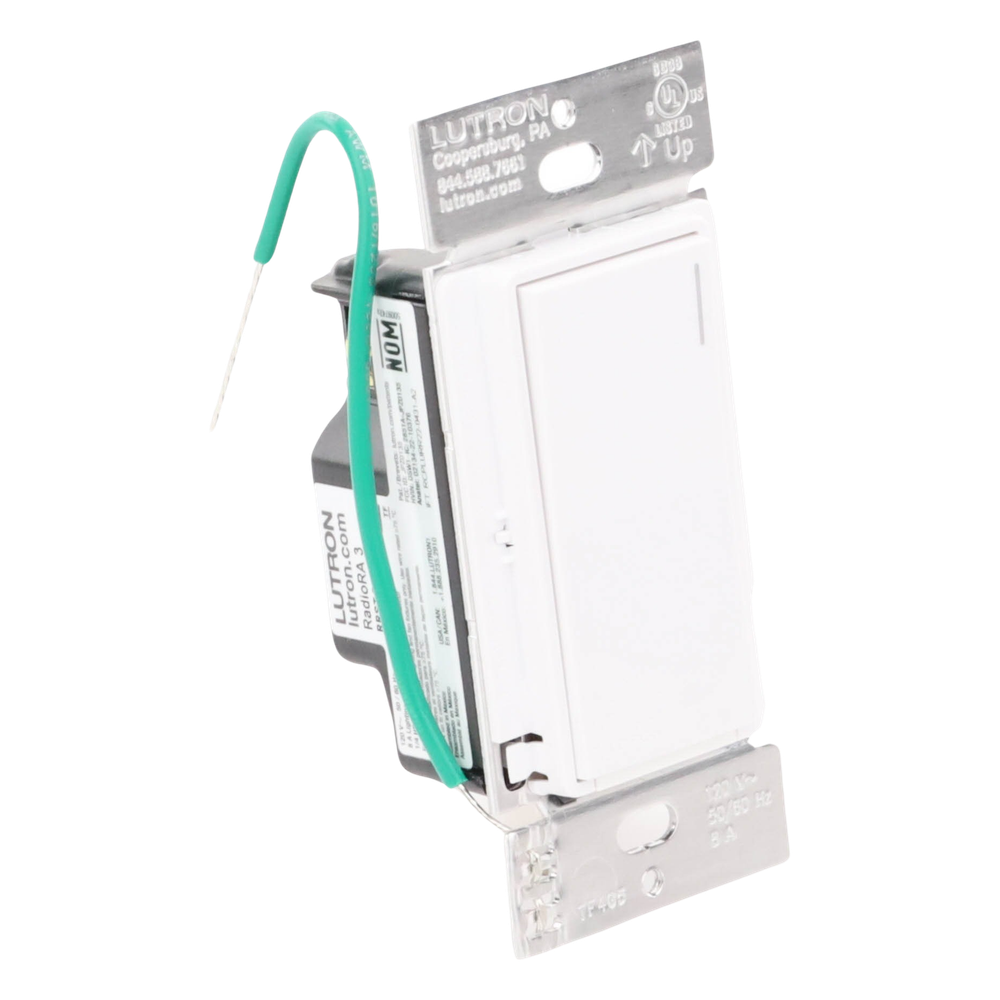 Apagador electrónico Sunnata de encendido y apagado, 8 A en iluminación y motores de 1/4 HP a 120 V, requiere neutro, color blanco brillante, para