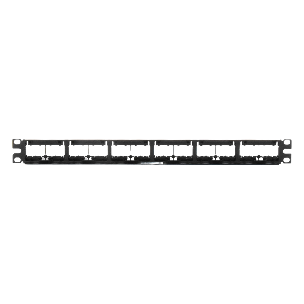Panel de Parcheo Modular Mini-Com (Sin Conectores), Plano, Sin Blindaje, Con Etiqueta y Cubierta, de 24 Puertos, 1UR