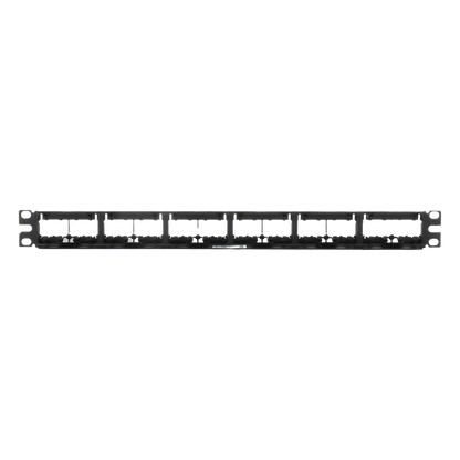 Panel de Parcheo Modular Mini-Com (Sin Conectores), Plano, Sin Blindaje, Con Etiqueta y Cubierta, de 24 Puertos, 1UR