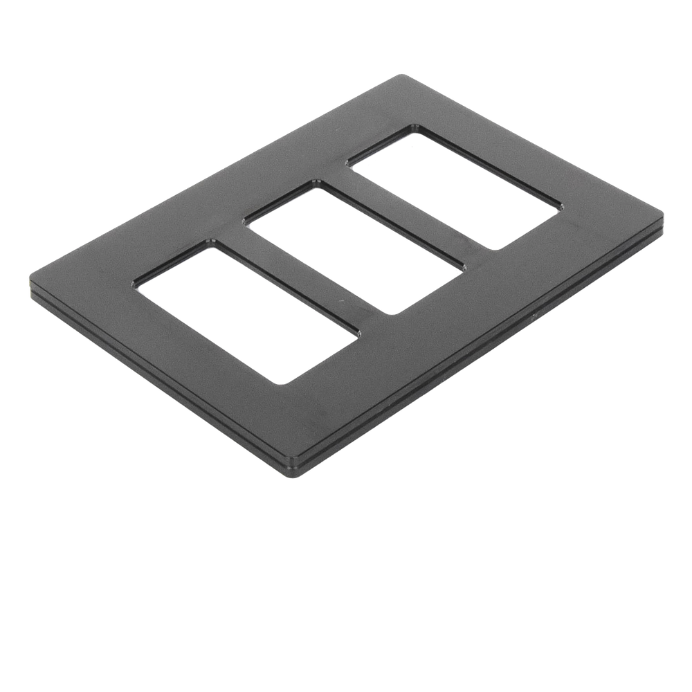 Placa de pared Claro de 3 espacios sin tornillos visibles, acabado negro brillante, para atenuadores, apagadores y controles Pico de Lutron