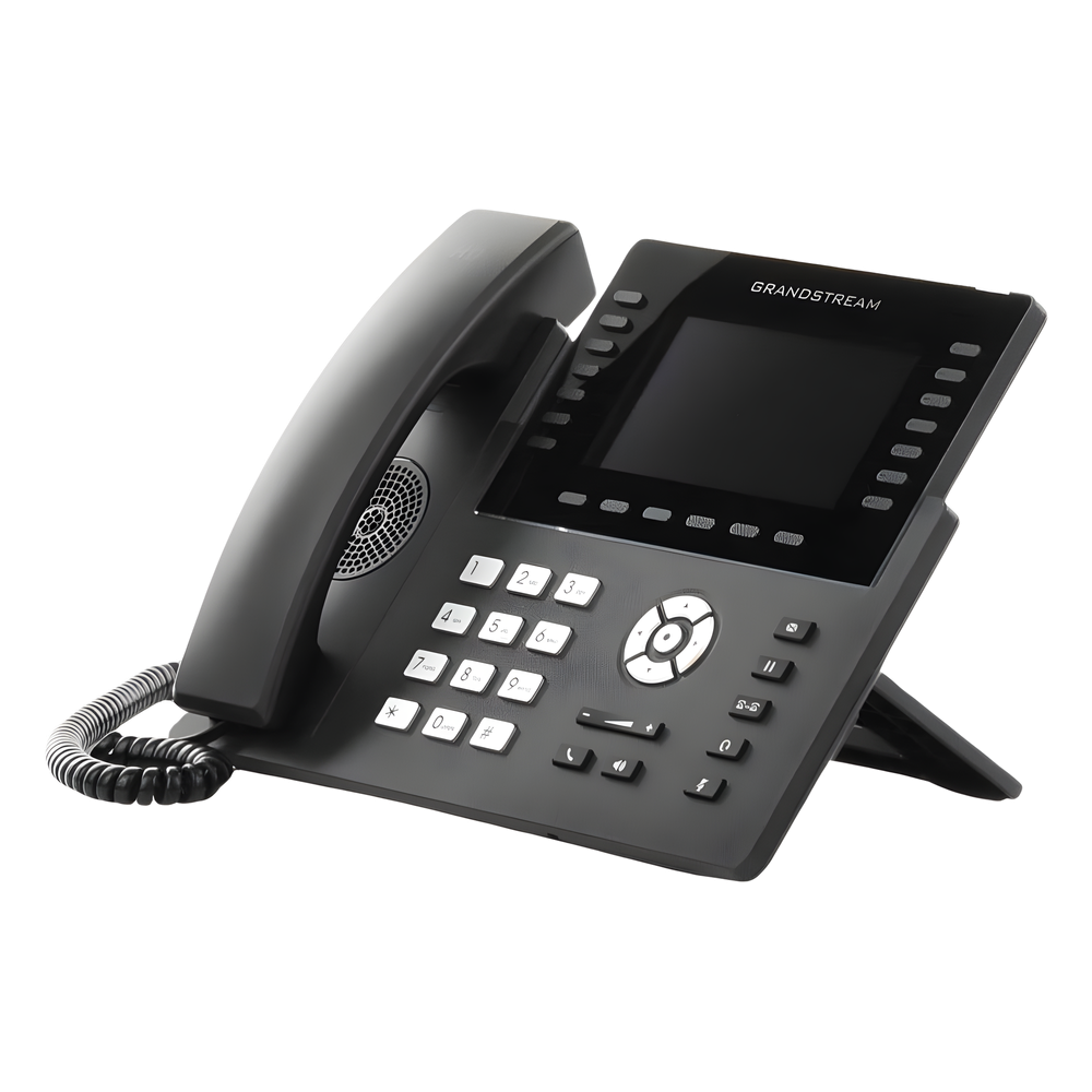 Teléfono IP Wi-Fi, Grado Operador, 14 líneas SIP con 6 cuentas, pantalla LCD 5", puertos Gigabit, Bluetooth, PoE, codec Opus, IPV4/IPV6 con gestión