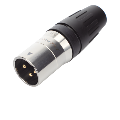 Conector macho xlr de 3 núcleos con carcasa de acero inoxidable y contactos chapados en oro
