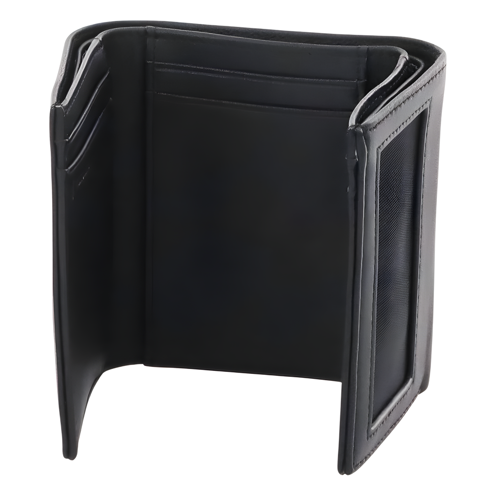 Cartera Athens Negra de Piel con Compartimento de Micromalla para ID. Doblable en 3 Partes con Divisor de Billetes. Pocket Wallet