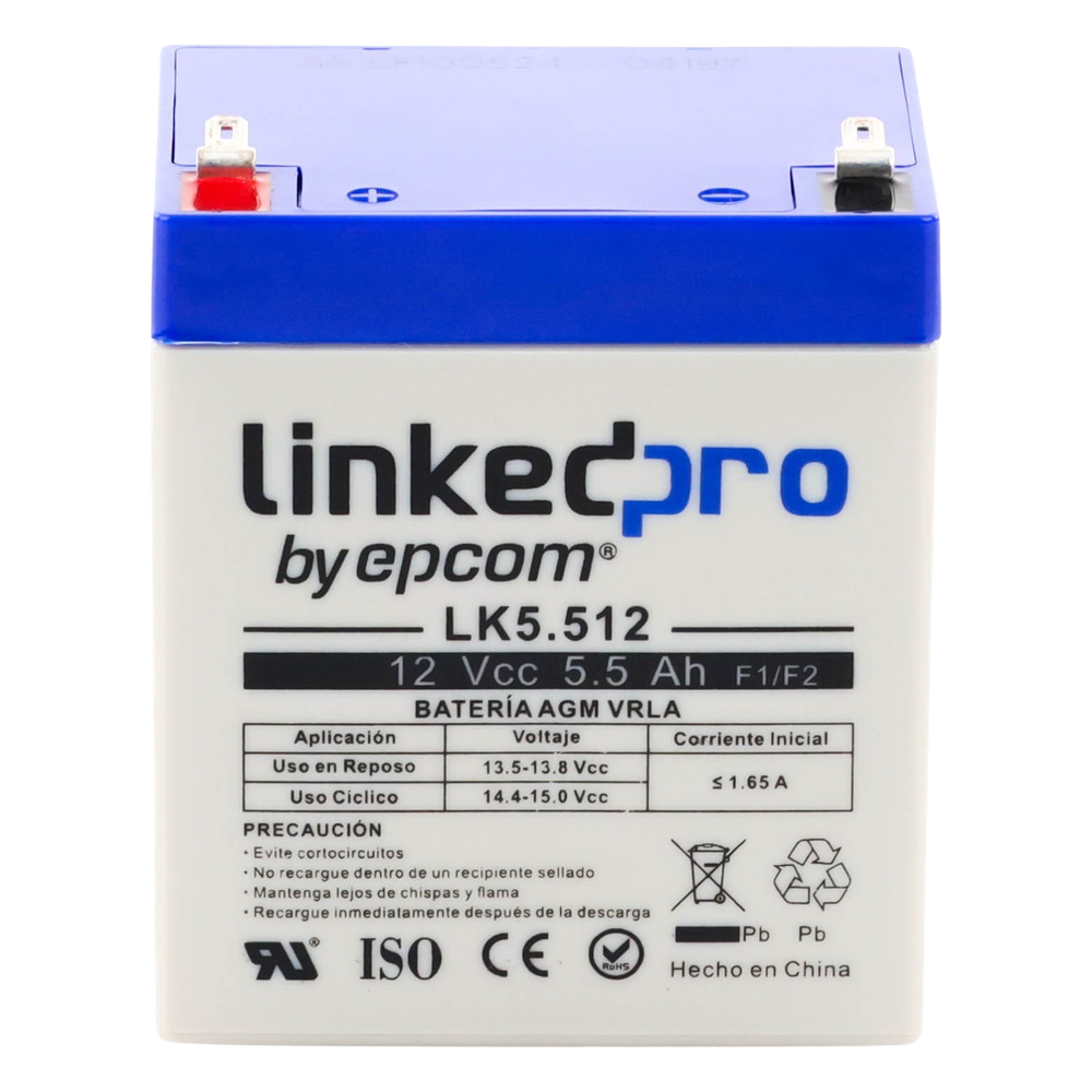 Batería de respaldo 12 V | 5.5 Ah | AGM | Especial para Seguridad Electrónica | UPS | Sistemas de Emergencia | Vida útil 5 años | Terminales F1 +