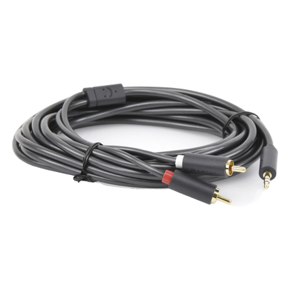 Cable Adaptador de 3.5mm Macho a 2 RCA Macho / 5 Metros (16.40 Pies) / Color Gris / Blindaje Múltiple / ABS / Alta Calidad
