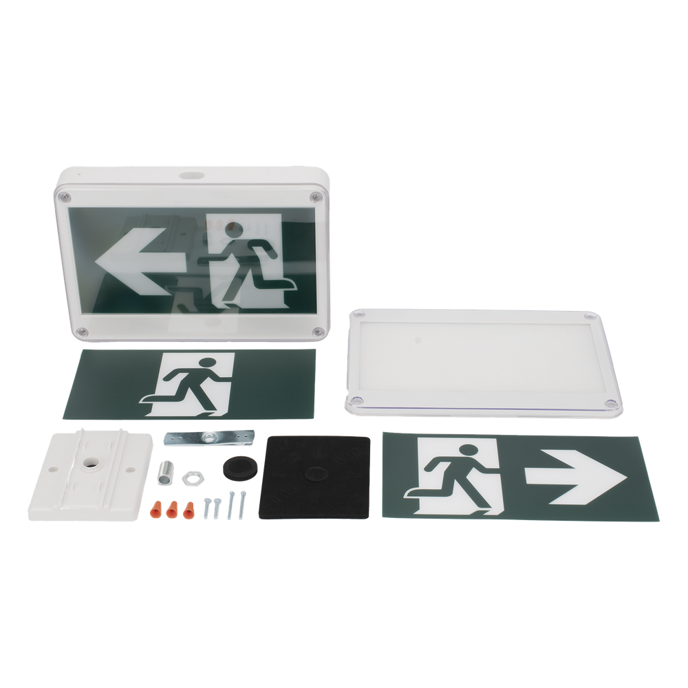 Letrero EXTERIOR de Señalización salida "Hombre Corriendo"/ Alto brillo / Uso en pared, lateral o techo / Batería de Respaldo Incluida con hasta 120