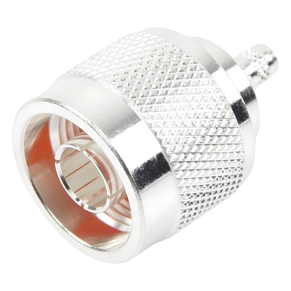 Conector Coaxial N Macho de Anillo Plegable para Cable RG-142/U, Plata/ Oro/ Teflón