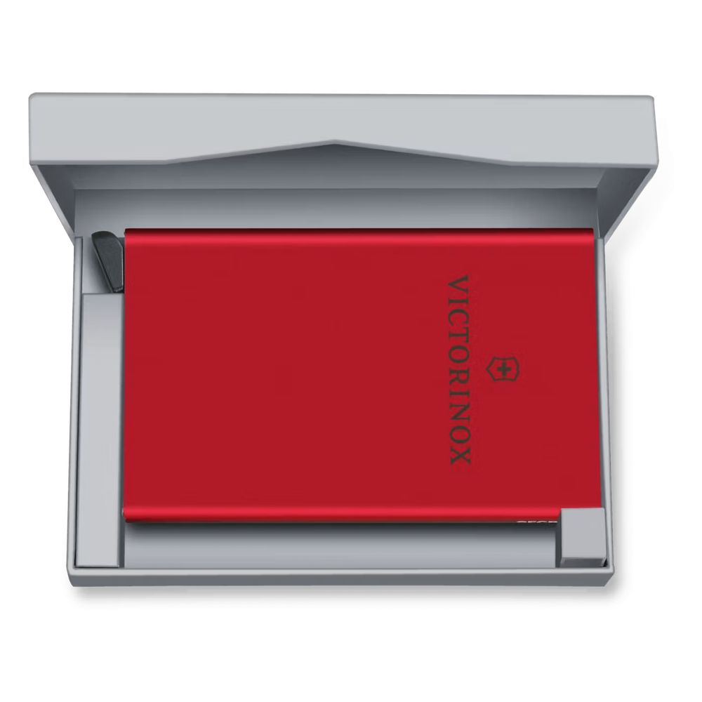 Tarjetero / Almacenamiento Seguro 4-6 Tarjetas / Aluminio Duradero / Protección RFID / Sistema Deslizamiento Patentado / Color Rojo.