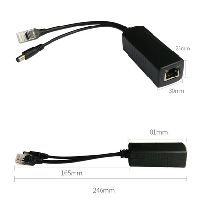Cable divisor PoE pasivo de 48-55 Vcc @ 12 Vcc, 2 A. Aplicaciones como adaptar micrófonos en cámaras IP