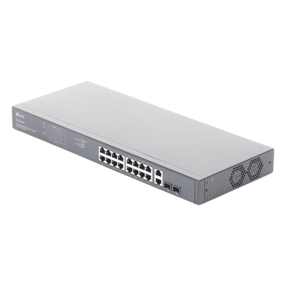 Switch no administrable de 16 puertos 10/100/1000Mbps y PoE af/at, 2 puertos SFP hasta 250W.