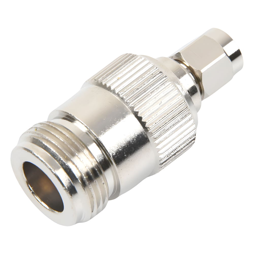 Adaptador en Línea, de Conector SMA Macho Inverso a N Hembra, Níquel/ Oro/ Teflón