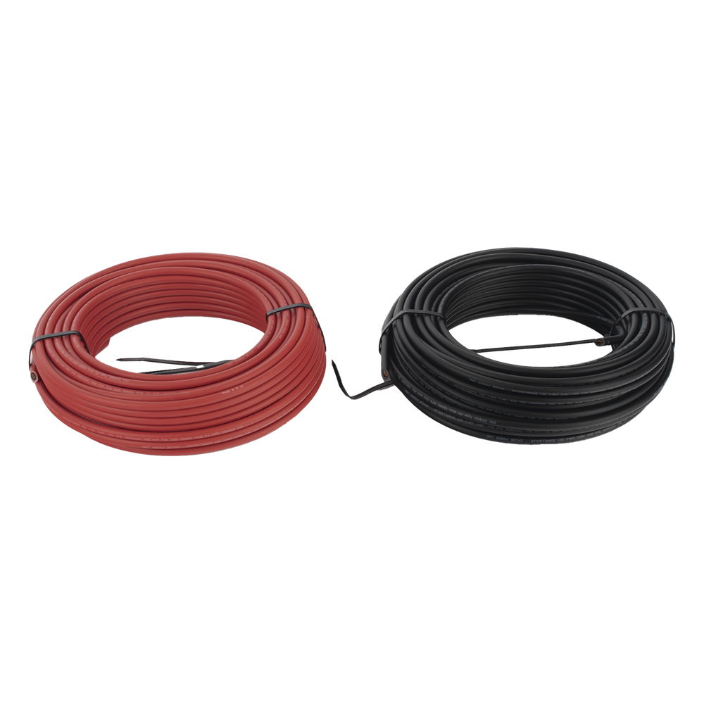 Kit de 2 rollos de 100 metros de cable fotovoltaico de cobre, rojo y negro, calibre 10 AWG (6mm²), Tipo PV, 1000/2000 V y 120°C.