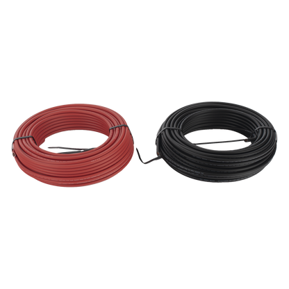 Kit de 2 rollos de 100 metros de cable fotovoltaico de cobre, rojo y negro, calibre 10 AWG (6mm²), Tipo PV, 1000/2000 V y 120°C.