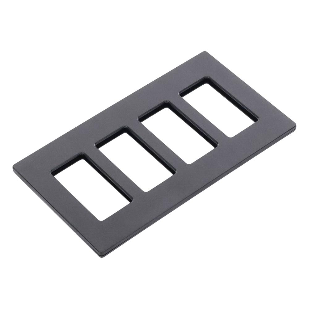 Placa de pared de 4 espacios sin tornillos visibles, acabado satinado color Midnight (gris oscuro), para atenuadores y controles Lutron con apertura