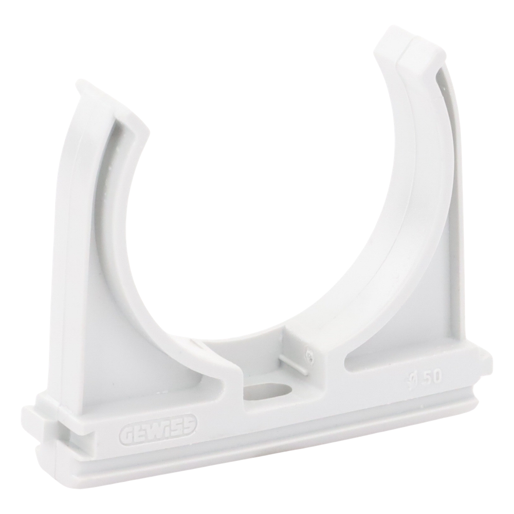 Soporte de presión (Abrazadera), PVC Auto-extinguible, abierto para tubería de 50 mm