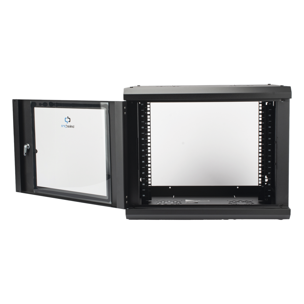 Gabinete de Pared con Puerta de Cristal Templado, 455 mm de Profundidad, 9U Rack de 19'', Acero Reforzado