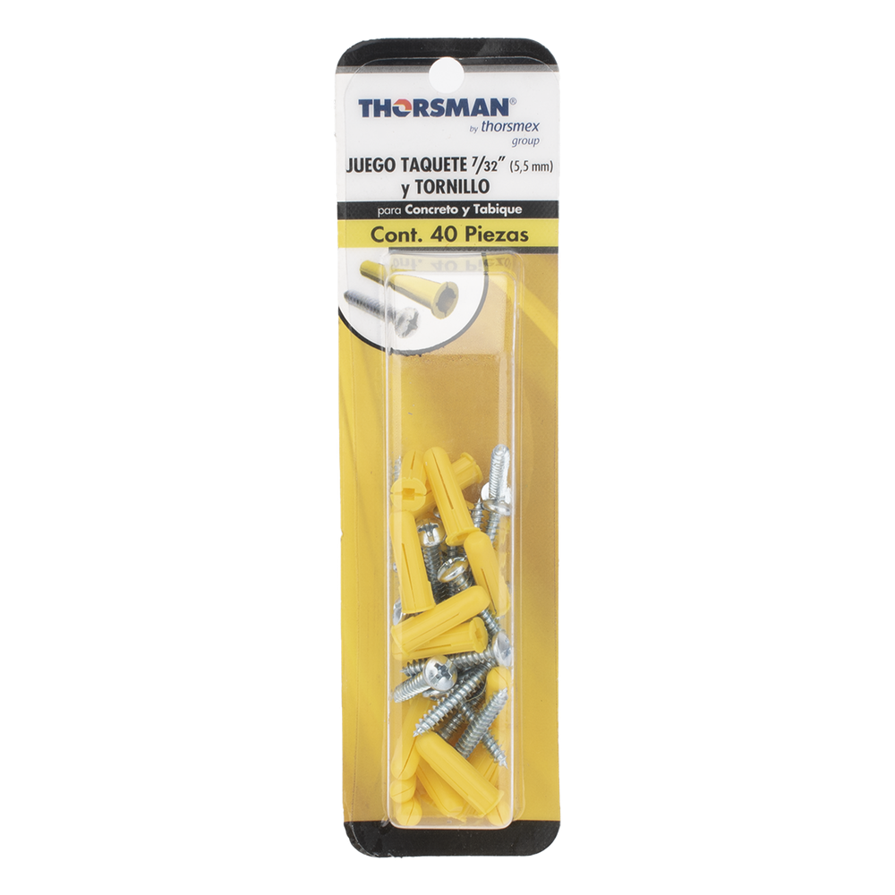 Paquete de 20 taquetes amarillo 1" y 20 tornillos 8mm x 1"