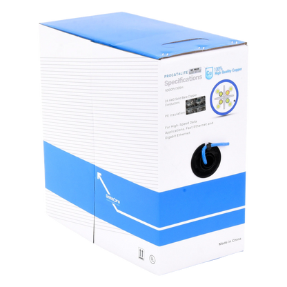 Bobina de Cable de 305 Metros (1000 Pies) Cat6, CM, 24 AWG, Alto Rendimiento, ETL, UL, Color Azul, Super Flexible, para Aplicaciones de