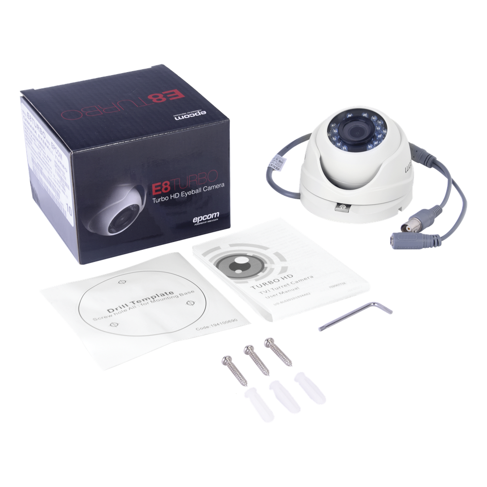 KIT TurboHD 1080p / DVR 8 Canales / 4 Cámaras Bala (exterior 2.8 mm) / 4 Cámaras Eyeball (exterior 2.8 mm) / Transceptores / Conectores / Fuente de
