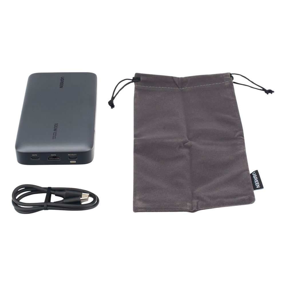 Power Bank de 20000mAh | 3 Salidas 100W Max. | USB-A + 2 USB-C | PD 3.0 | QC3.0 | FCP | SCP | Pantalla Inteligente | Carcasa Ignifuga | Color Gris |