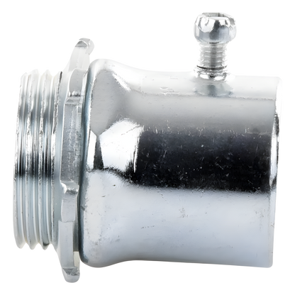 Conector 1 1/2" (38mm) pared delgada con tornillo galvanizado etiqueta verde
