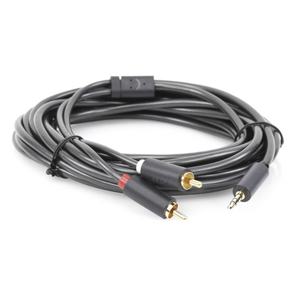 Cable Adaptador de 3.5mm Macho a 2 RCA Macho / 5 Metros (16.40 Pies) / Color Gris / Blindaje Múltiple / ABS / Alta Calidad