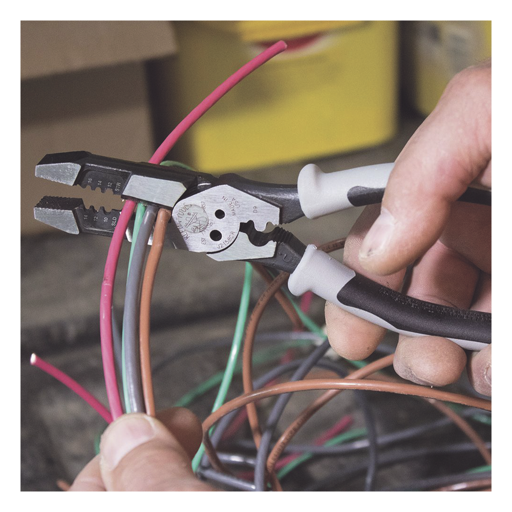 Pinza Híbrida con Ponchadora de 8". Pela Cable Sólido de 10-14 AWG y Cable Trenzado de 12-16 AWG