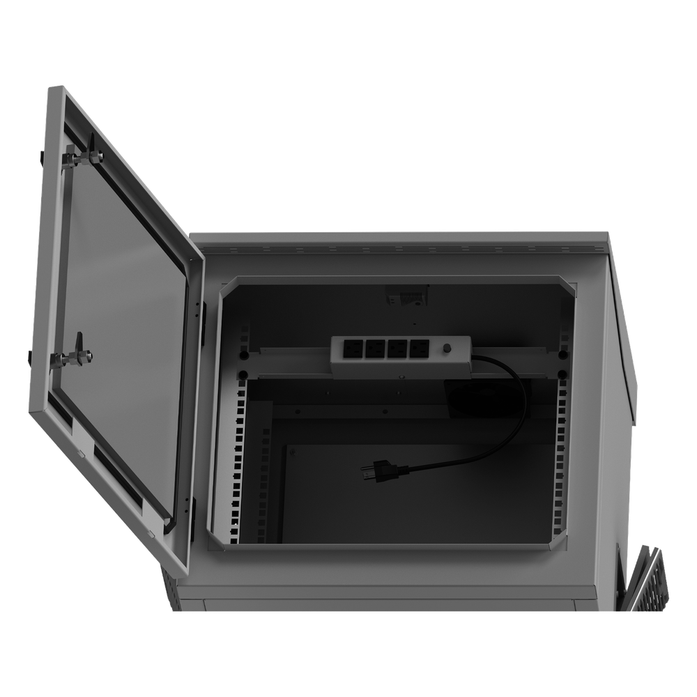 Gabinete de Exterior con Rack de 19" de 9UR con Ventiladores y Termostato, Se envía el Gabinete armado, (Montaje a poste o torre se vende por
