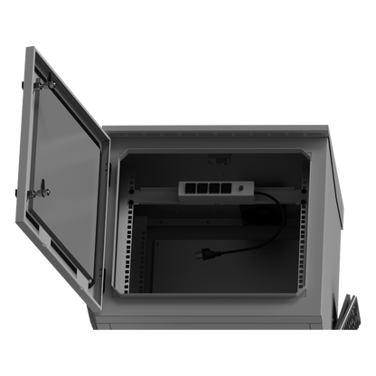 Gabinete de Exterior con Rack de 19" de 9UR con Ventiladores y Termostato, Se envía el Gabinete armado, (Montaje a poste o torre se vende por