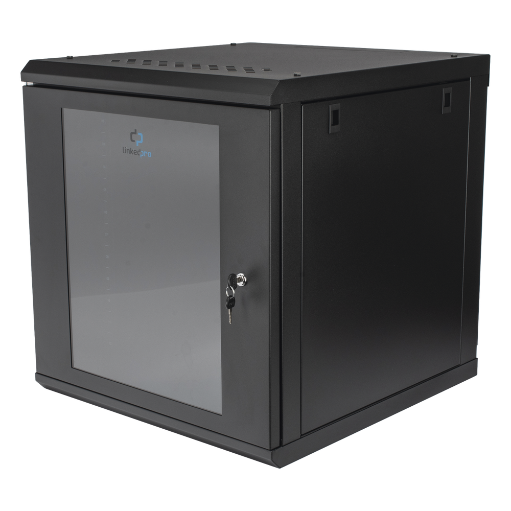 Gabinete Rack de Pared 12 Unidades / 19 Pulgadas / Ventilado / Puerta de Vidrio / Acero Calibre 18 / Carga 100 Kg / 635 x 606 x 612 mm (25 x 23.9 x