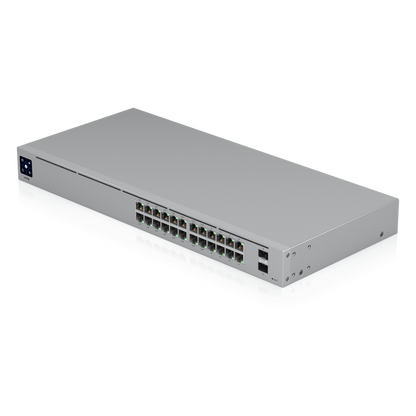 Switch UniFi Capa 2 / 24 Puertos Gigabit / 16 Puertos PoE+ 802.3af/at / 95W Total / 2 Puertos SFP 1G / Pantalla LCM / Sin Ventilador