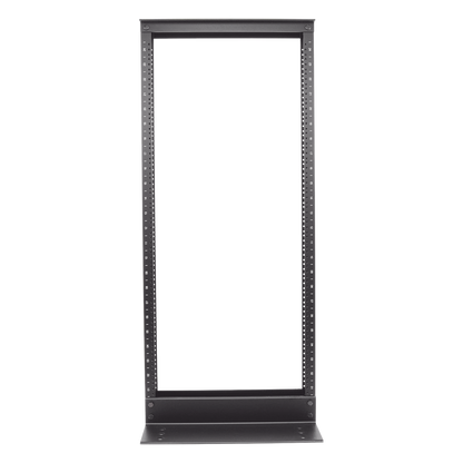 Rack de Dos Postes Estándar de 19 in, Rieles Numerados y Roscados #12-24, Fabricado en Aluminio, 24 Unidades de Rack, Color Negro