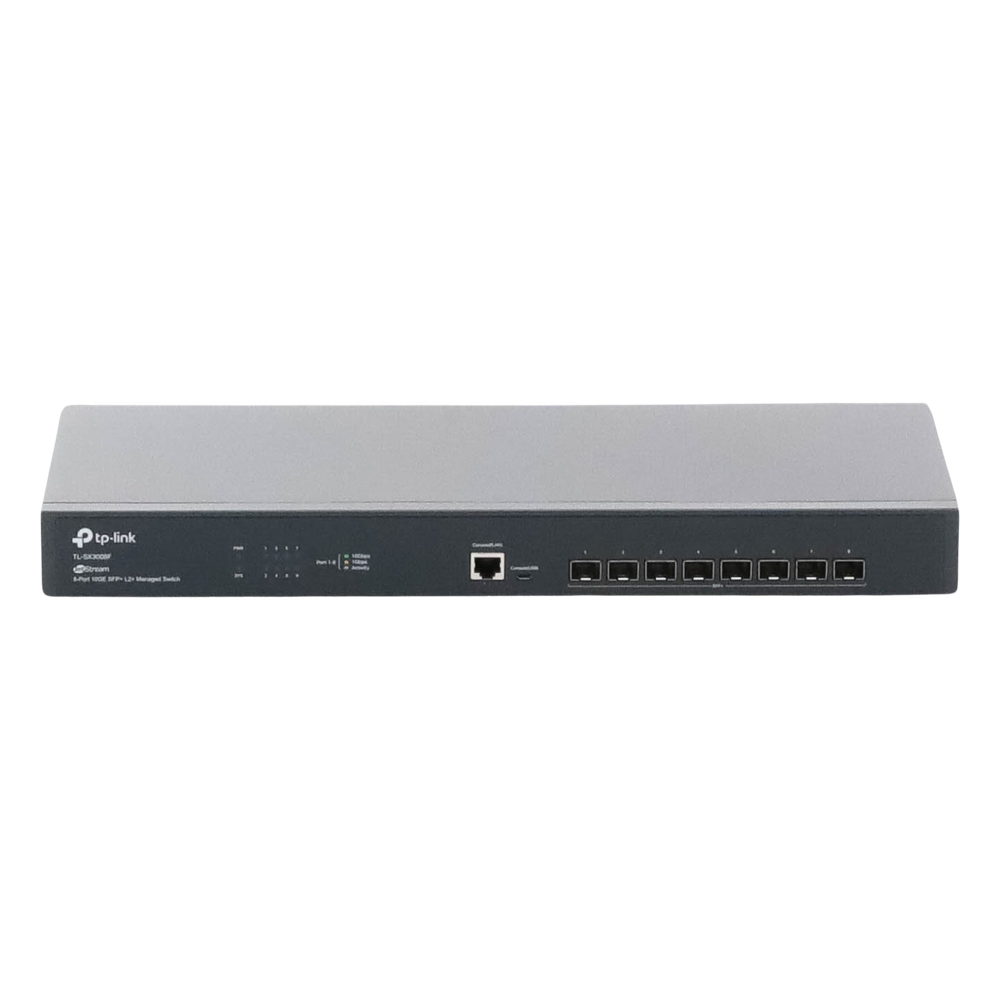 Switch Fibra Óptica L2+ Omada / 8 Puertos SFP+ 10G / 2 Puertos Consola (RJ45 y micro-USB) / Administración Centralizada Omada o Stand-Alone