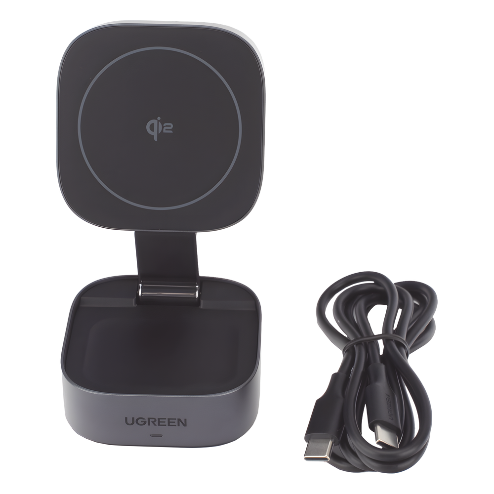 Cargador Inalámbrico 2 en 1 25W / Tecnología Magnética Qi 2 / 15W para Teléfono + 5W para Auriculares / Puerto USB-C 5W / Protecciones Múltiples