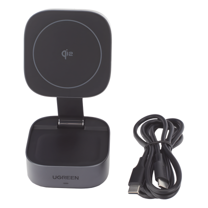 Cargador Inalámbrico 2 en 1 25W / Tecnología Magnética Qi 2 / 15W para Teléfono + 5W para Auriculares / Puerto USB-C 5W / Protecciones Múltiples