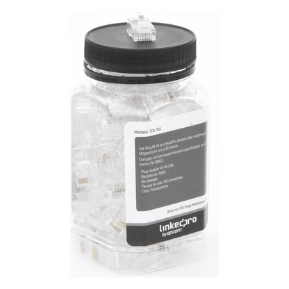 Bote con 100 Piezas de Plug Modular RJ45 Cat6 sin Blindaje, Chapado de Oro a 30 Micras para Durabilidad Extrema