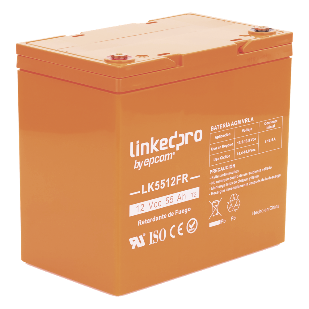 Batería de respaldo 12 V | 55 Ah | AGM | Certificada UL94-V0 Retardante a la Flama | Especial para Seguridad Electrónica | UPS | Sistemas de
