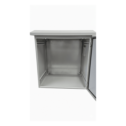 Gabinete Ventilado de Acero IP55 Uso en Exterior (593 x 609 x 399 mm) con Placa Trasera Interior Metálica y Compuerta Inferior Atornillable. Incluye