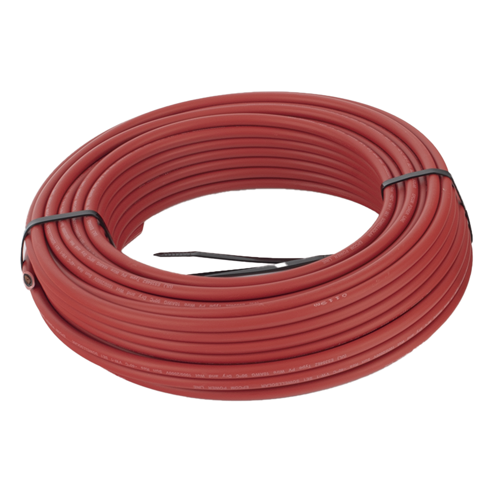 Kit de 2 rollos de 100 metros de cable fotovoltaico de cobre, rojo y negro, calibre 10 AWG (6mm²), Tipo PV, 1000/2000 V y 120°C.