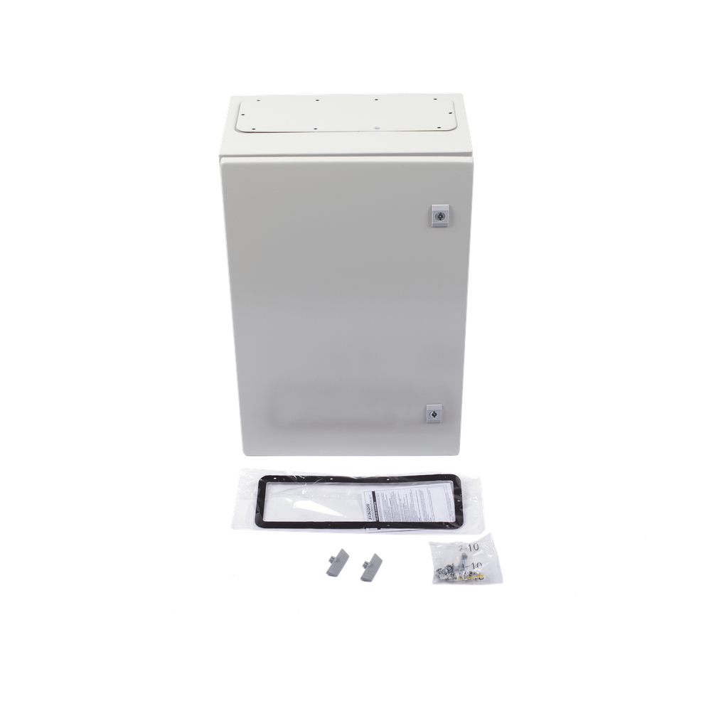 Gabinete de Acero IP66 Uso en Intemperie (400 x 600 x 250 mm) con Placa Trasera Interior Metálica y Compuerta Inferior Atornillable (Incluye Chapa y