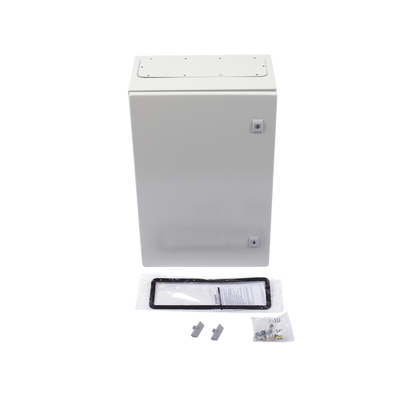 Gabinete de Acero IP66 Uso en Intemperie (400 x 600 x 250 mm) con Placa Trasera Interior Metálica y Compuerta Inferior Atornillable (Incluye Chapa y