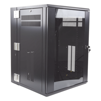 Gabinete PanZone de Montaje en Pared, de 19in, Puerta con Ventana de Seguridad, 18 UR, 635mm de Profundidad, Color Negro