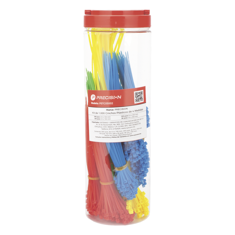 Kit de 1000 Cinchos Plásticos de 4 Diferentes Medidas y Colores
