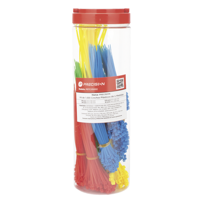 Kit de 1000 Cinchos Plásticos de 4 Diferentes Medidas y Colores