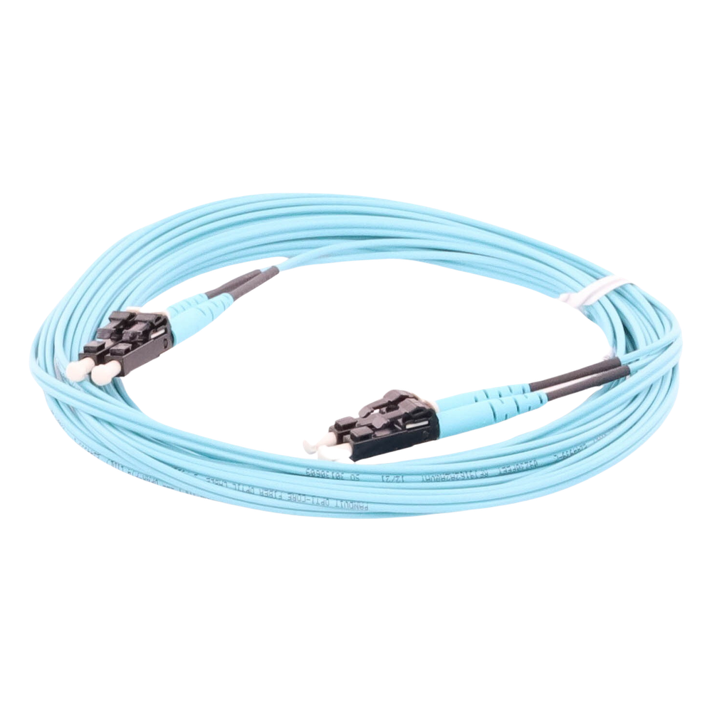 Jumper de Fibra Optica Multimodo 50/125 OM3, LC-LC Duplex, OFNR (Riser), Color Aqua, 5 Metros (16.40 Pies)