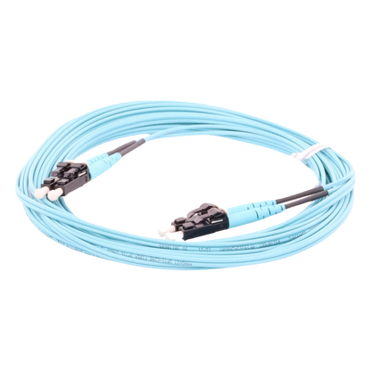 Jumper de Fibra Optica Multimodo 50/125 OM3, LC-LC Duplex, OFNR (Riser), Color Aqua, 5 Metros (16.40 Pies)