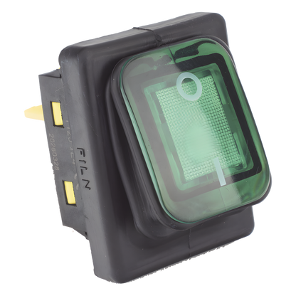 Interruptor tipo Switch con Led Color Verde / IP65 / Diseño Industrial / NO, COM, NC / Terminales tipo F1