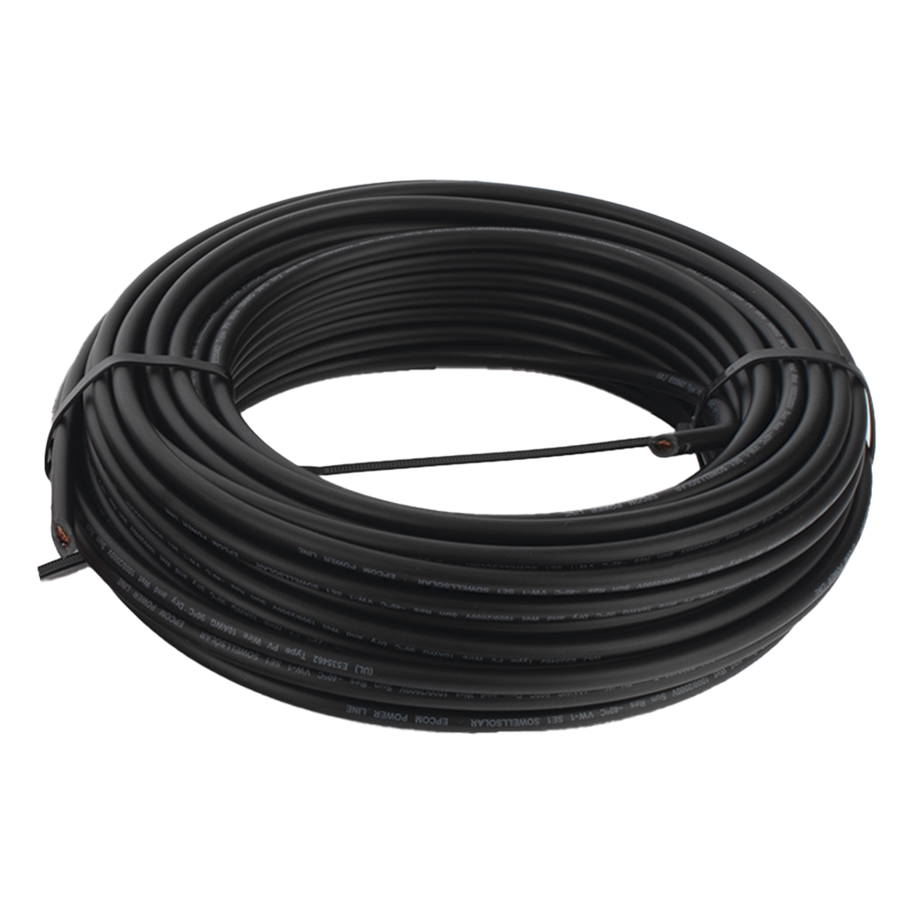 Kit de 2 rollos de 100 metros de cable fotovoltaico de cobre, rojo y negro, calibre 10 AWG (6mm²), Tipo PV, 1000/2000 V y 120°C.